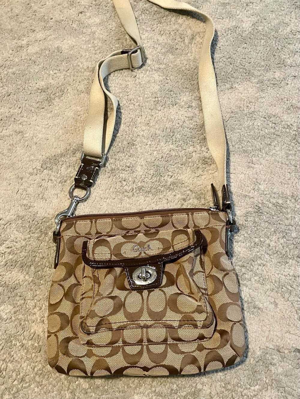 Coach Canvas signature Crossbody with Patent Trim